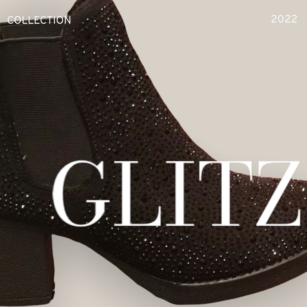 Italina Black Metallic Glitter Rhinestone Embellished Heeled BOOTIE - Picture 3 of 7